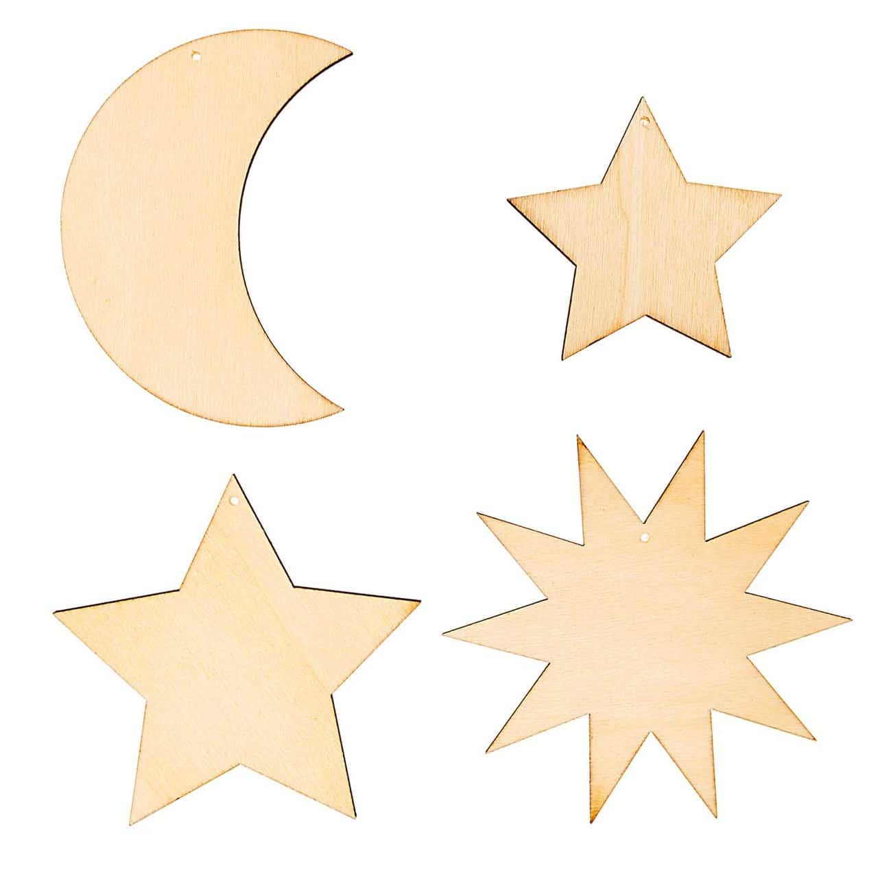 Rico Design Holzdekoanhänger-Set Mond und Sterne 4teilig