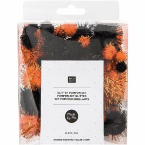 Made by Me Glitter Pompons 63 Stück orange-schwarz