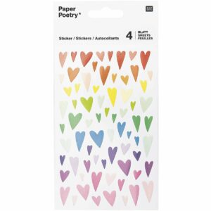 Paper Poetry Sticker Herzen mehrfarbig verformt 10x19cm 4 Bogen