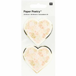 Paper Poetry 3D-Sticker Herzen mit Rosen weiß 2 Stück