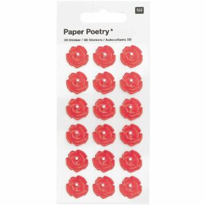 Paper Poetry 3D-Sticker Rosen mit Perle rot 18 Stück