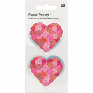 Paper Poetry 3D-Sticker Herzen mit Rosen rot 2 Stück