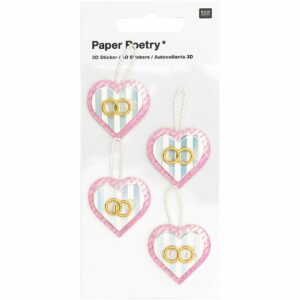 Paper Poetry 3D-Sticker Herzen mit Ringen 4 Stück