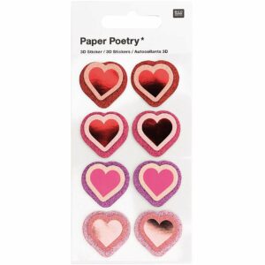 Paper Poetry 3D-Sticker Herzen Glitter 8 Stück
