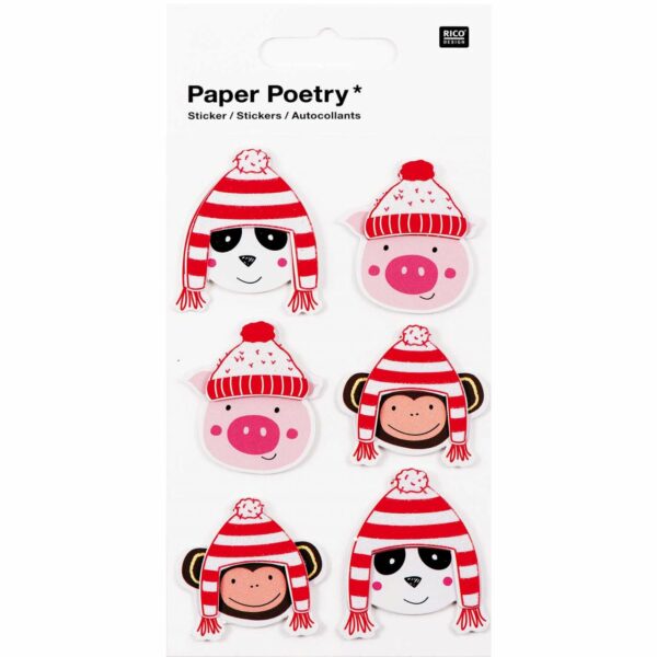 Paper Poetry 3D Sticker Tiere mit Mütze