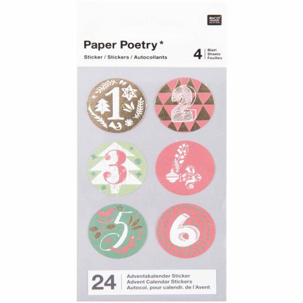 Paper Poetry Adventskalender Sticker rot-grün 24 Stück