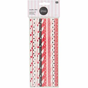 Rico Design Papierstrohhalme rot-schwarz-rosa 24 Stück