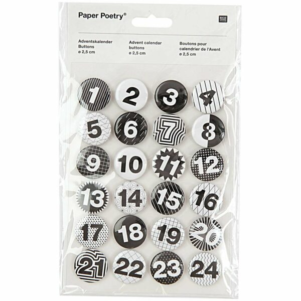 Paper Poetry Adventskalender Zahlen Buttons schwarz-weiß 2