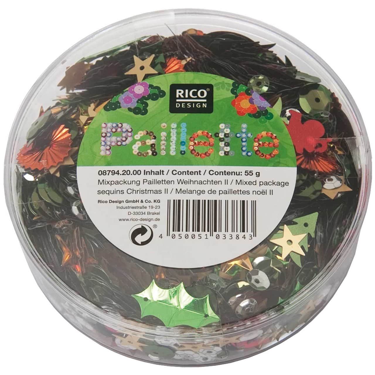 Rico Design Pailletten Mix Weihnachten rot-grün 55g