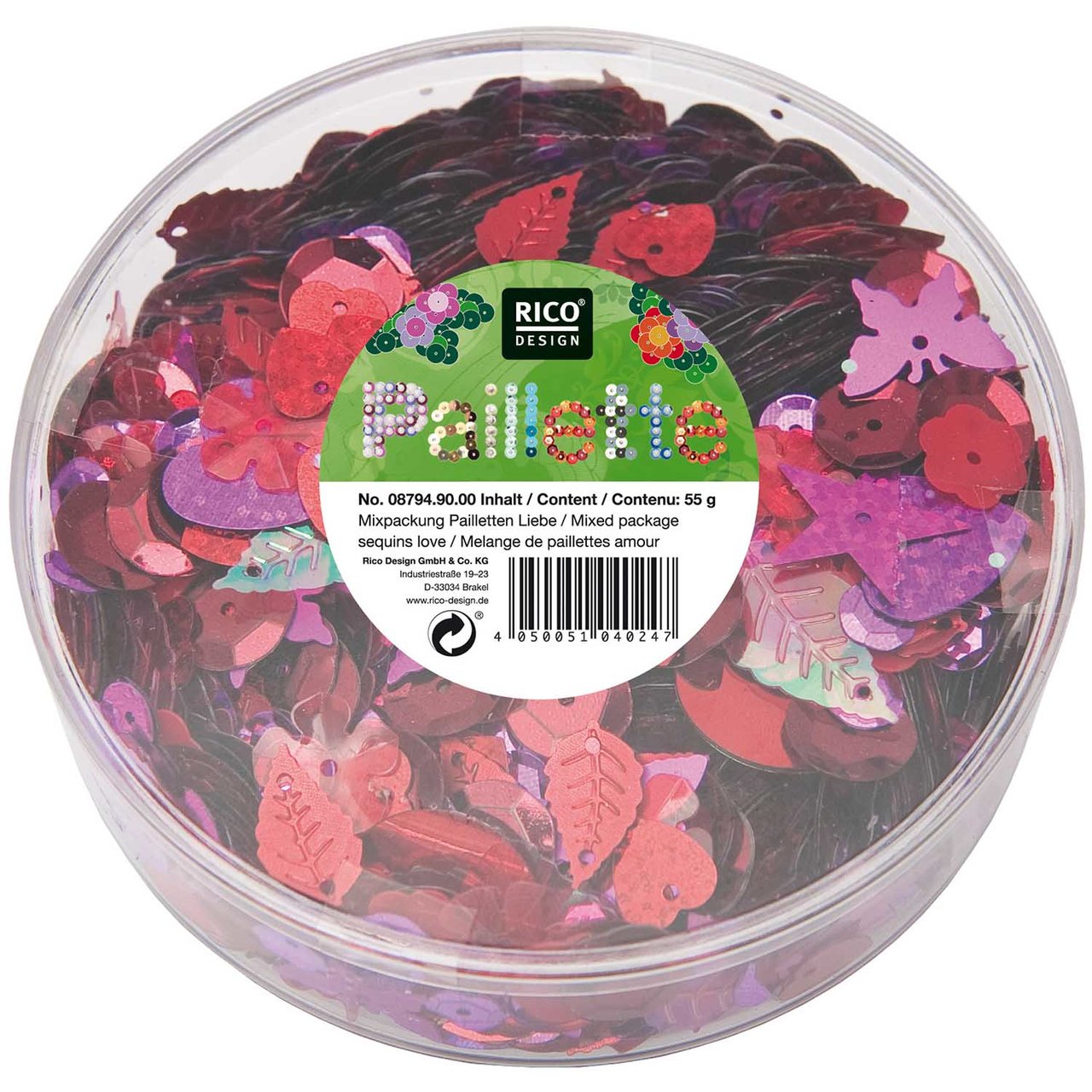 Rico Design Pailletten Mix Liebe rot 55g