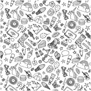 Rico Design Stoff Icons weiß-schwarz 50x140cm