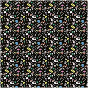 Rico Design Stoff Icons schwarz-mehrfarbig 50x140cm