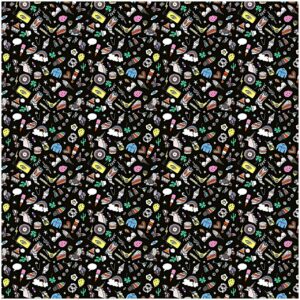 Rico Design Stoff Icons schwarz-mehrfarbig 50x140cm