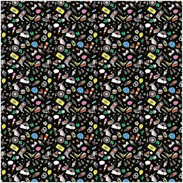 Rico Design Stoff Icons schwarz-mehrfarbig 50x140cm