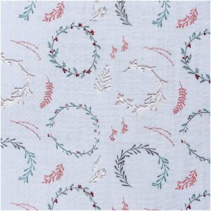 Rico Design Musselin-Druckstoff Nostalgic Christmas Kränze hellblau 140cm