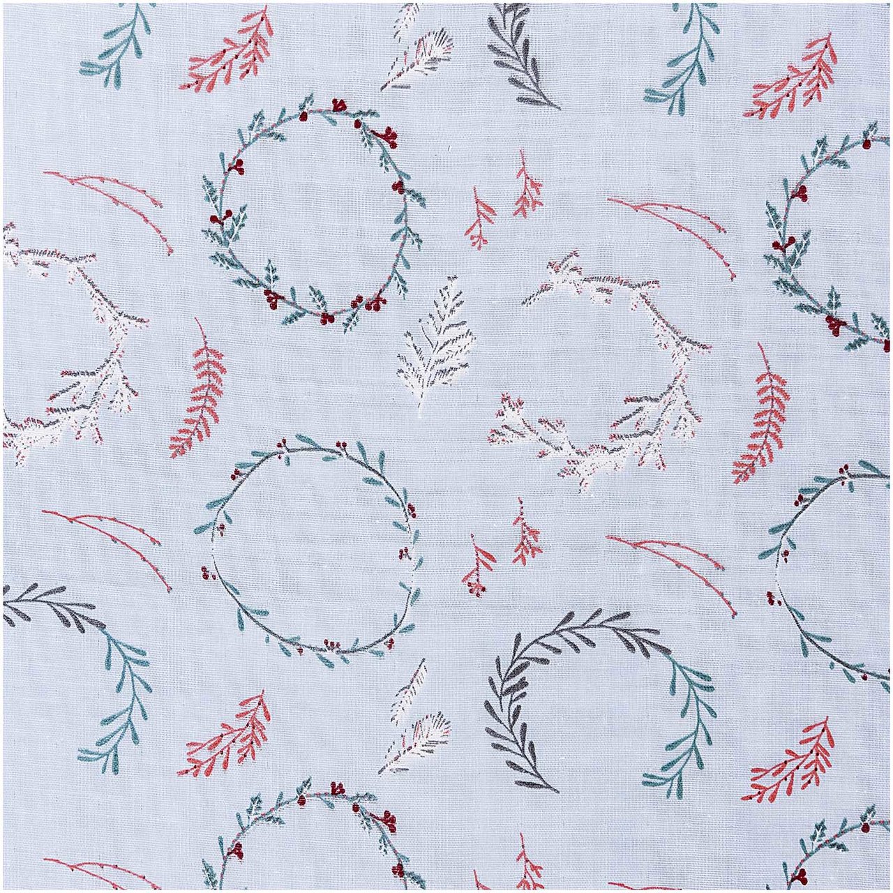 Rico Design Musselin-Druckstoff Nostalgic Christmas Kränze hellblau 140cm