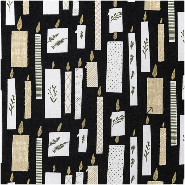 Rico Design Druckstoff Nostalgic Christmas Kerzen schwarz-gold 140cm