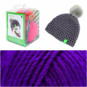 Rico Design Wild Wild Wool Häkelset Mütze mit Bommel fuchsia