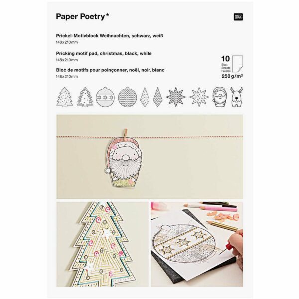 Paper Poetry Prickelblock Weihnachten schwarz-weiß 21x14