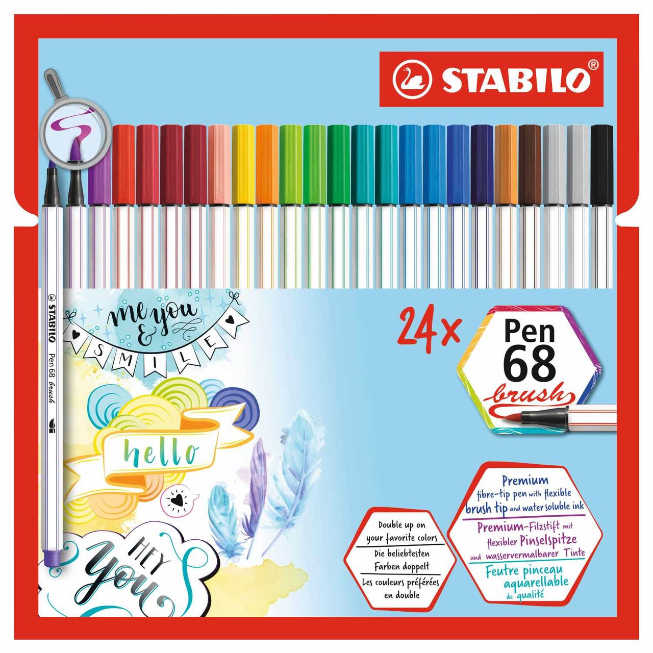 STABILO Pen 68 Brush im Kartonetui ohne Neonfarben 24 Farben