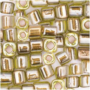 Rico Design itoshii cube Perlen 3x3mm 6g oliv Einzug gold