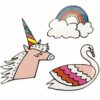 Jewellery Made by Me Bügelmotiv Set Einhorn-Regenbogen-Schwan 4cm