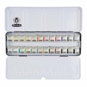 Schmincke Akadamie Aquarellfarben Metallkasten 24x Halbe Näpfe