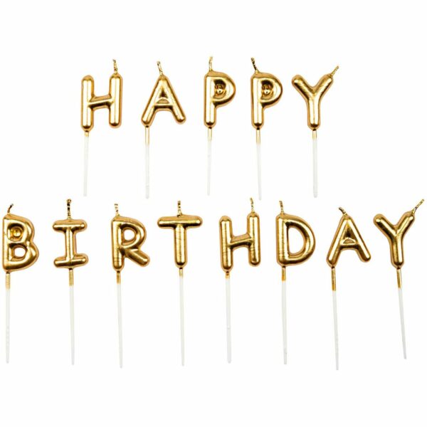 YEY! Let's Party Kerzen Happy Birthday gold