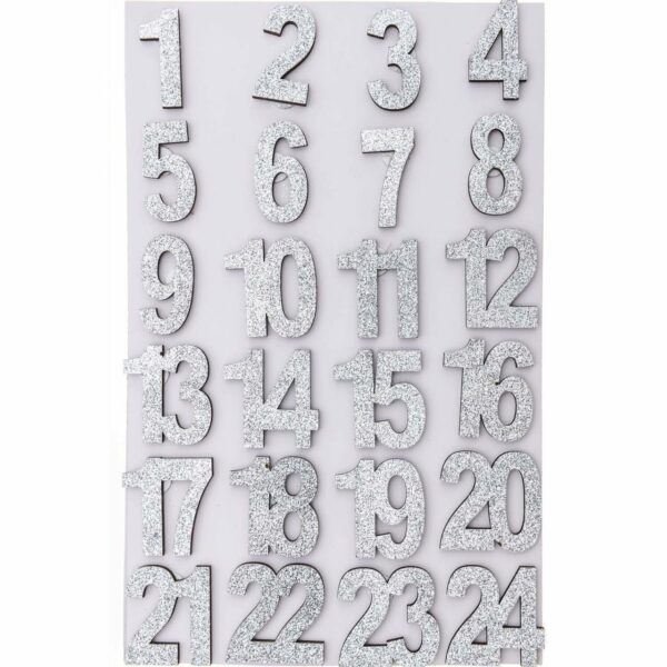Adventskalender Zahlen silber Glitter