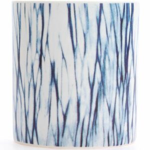 Porzellan-Windlicht Batik Liniendesign blau-weiß 9x8cm