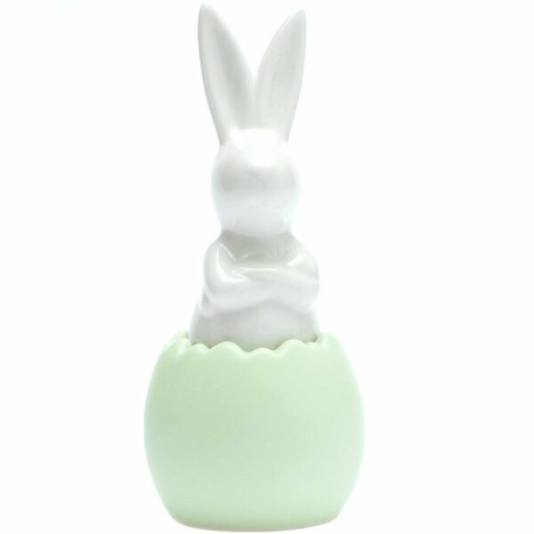 Hase im Ei aus Porzellan weiß-grün 14cm