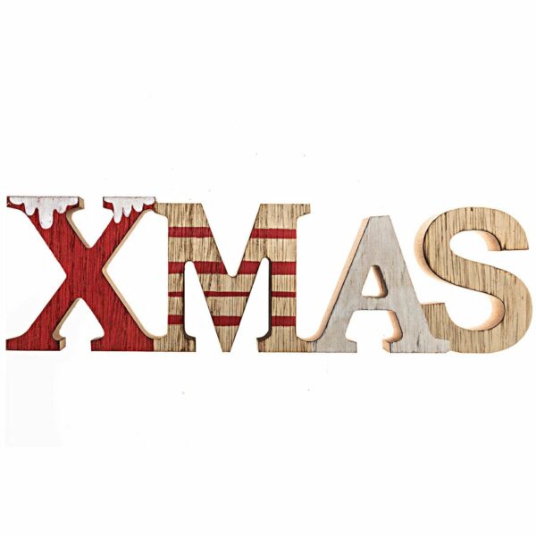 Schriftzug XMAS natur-rot-weiß 22x6