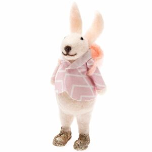 Filz-Hase mit Kiepe rosa-weiß 13cm