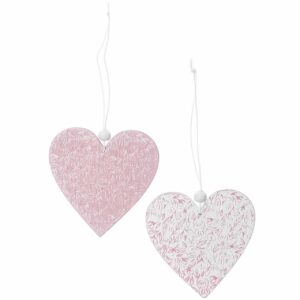 Herzen aus Holz zum Hängen rosa-weiß 8cm 2 Stück