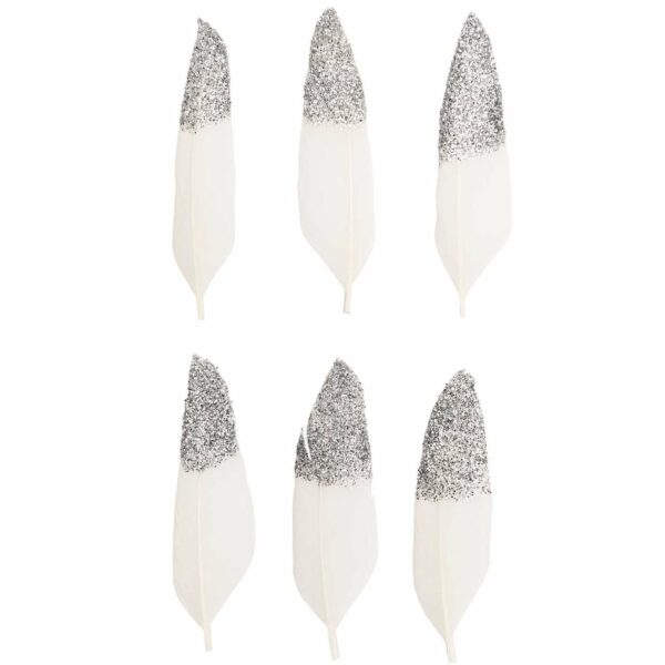 Ohhh! Lovely! Federn ca. 8cm 6 Stück weiß-silber