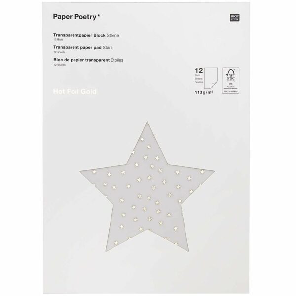 Paper Poetry Transparentpapierblock Sterne gold 21x29
