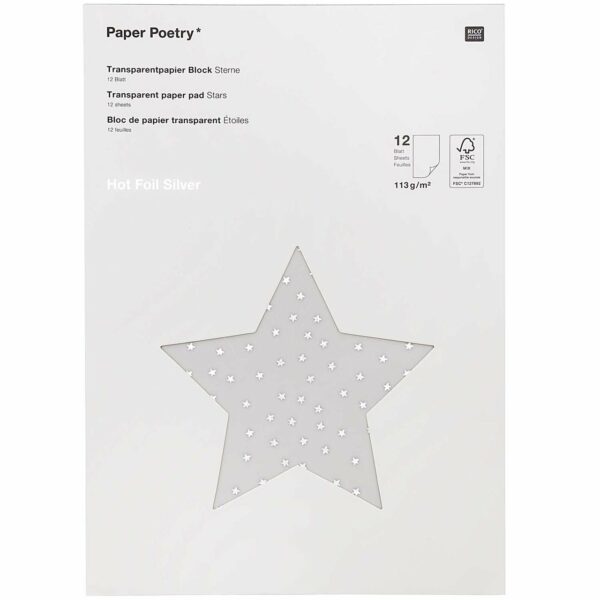 Paper Poetry Transparentpapierblock Sterne silber 21x29