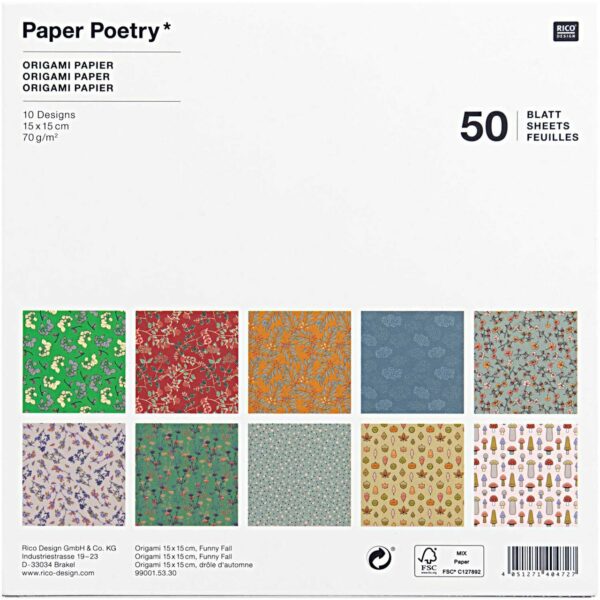 Paper Poetry Origami Funny Fall 15x15cm 50 Blatt