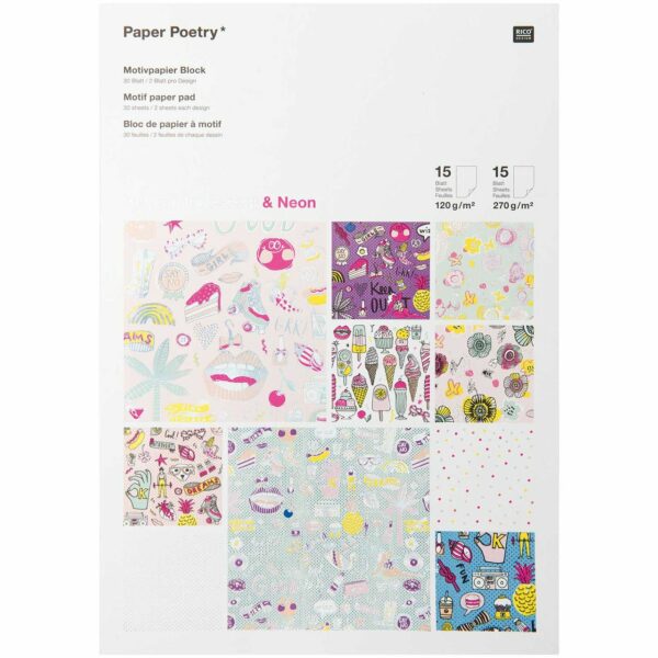 Paper Poetry Motivpapier Block for Girls neon 21x30cm 30 Blatt Hot Foil