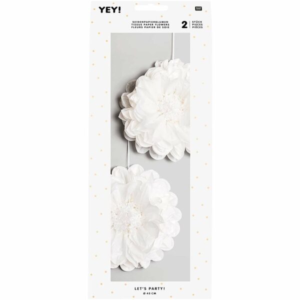 YEY! Let's Party Seidenpapierblumen 45cm 2 Stück weiß