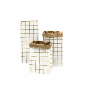 Paper Poetry Maxi-Blockbodenbeutel S Karo 41x18x12cm 3 Stück weiß-braun-gold
