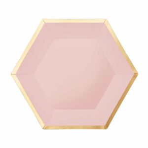 YEY! Let's Party Pappteller Sechseck rosa-gold 16x13