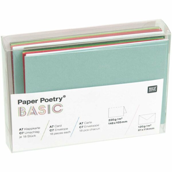 Paper Poetry Kartenset Basic grün-rot C7 36teilig