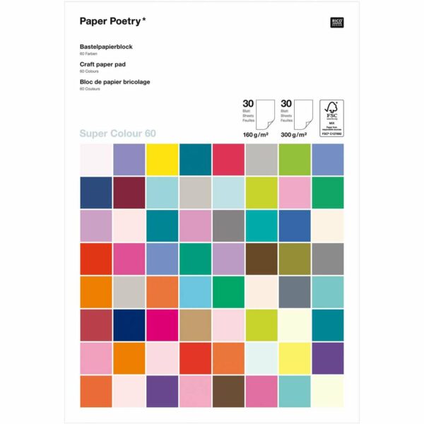 Paper Poetry Bastelblock Super Colour A4 60 Blatt