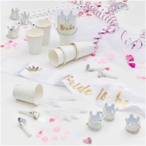 Partyset Junggesellinnenabschied-Partyset weiß-rosa 6 Personen & Braut